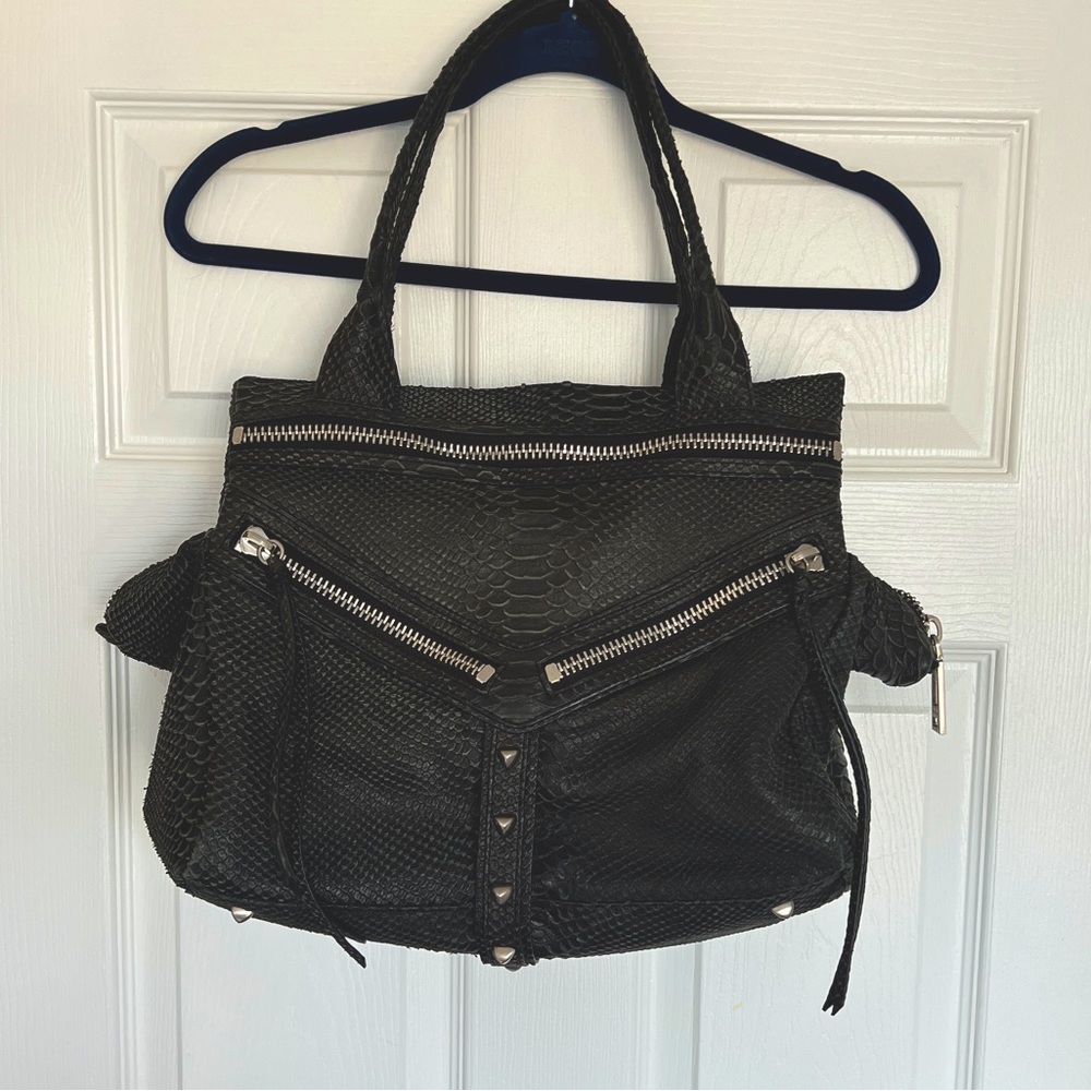 Botkier Trigger Leather Black Textured Reptile Handbag